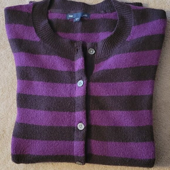GAP Button Down Purple Striped Cardigan Sweater Women's Size Small - Picture 9 of 10
